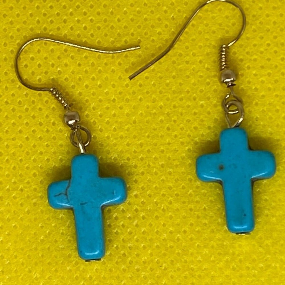 Beaded Christmas Western Turquoise Cross Seed Bead Necklace Earring - Picture 9 of 11